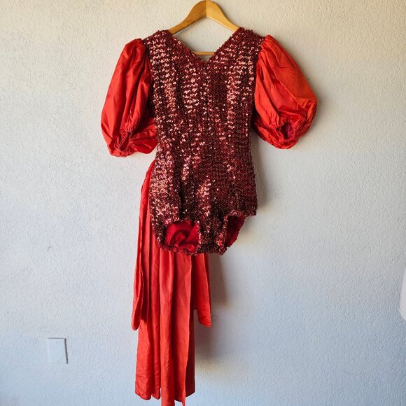 Vintage Other - Vintage 40s 50s Red Sequin Burlesque USO Showgirl Chorus Bow Stage Costume XS